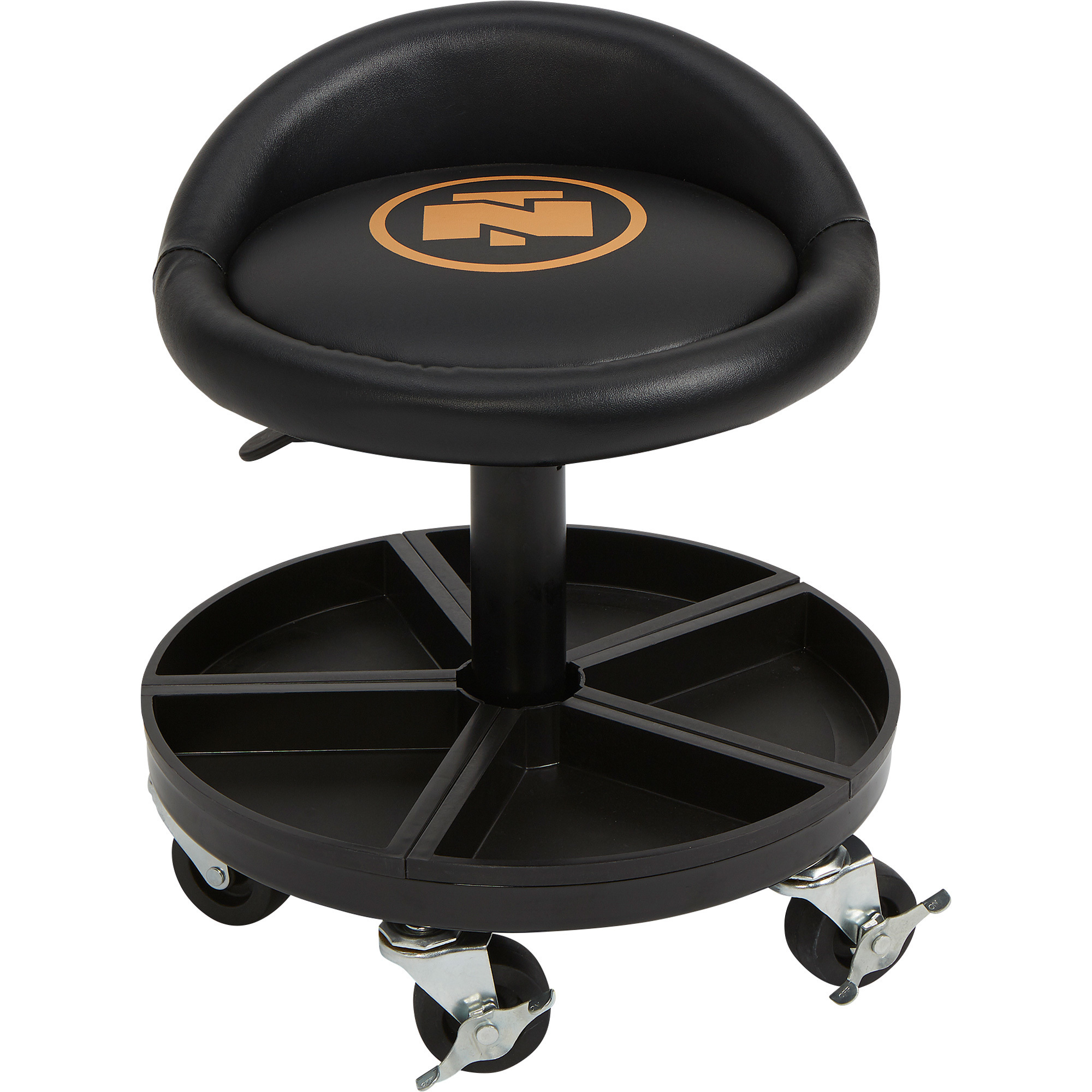 Northern Tool + Equipment 15-1/2in. XL Series Roller Seat with Tool Tray, Steel, 400-Lb. Capacity, 19-11/16–24-13/32in. Seat Height